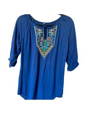Embellished Blue 3/4 Sleeve Tunic Blouse US M